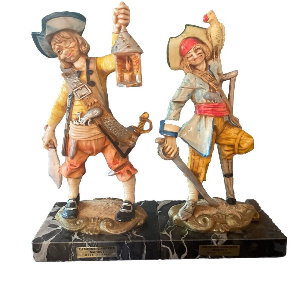Fontanini Carrara Marble Pirate Figurines Italy Vintage Nautical MCM Maritime